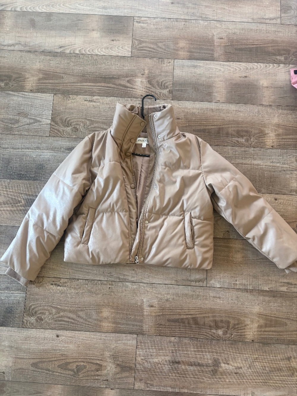 Cropped faux leather coat